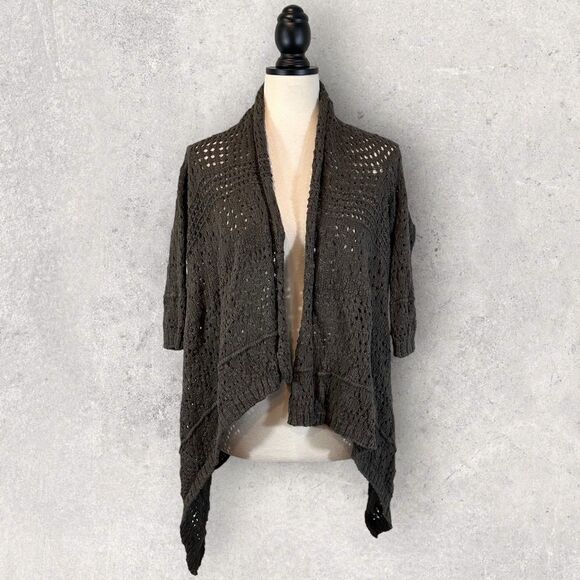 NWT Calvin Klein Crochet Sweater Olive Open Front Draped, Size L - Picture 1 of 11